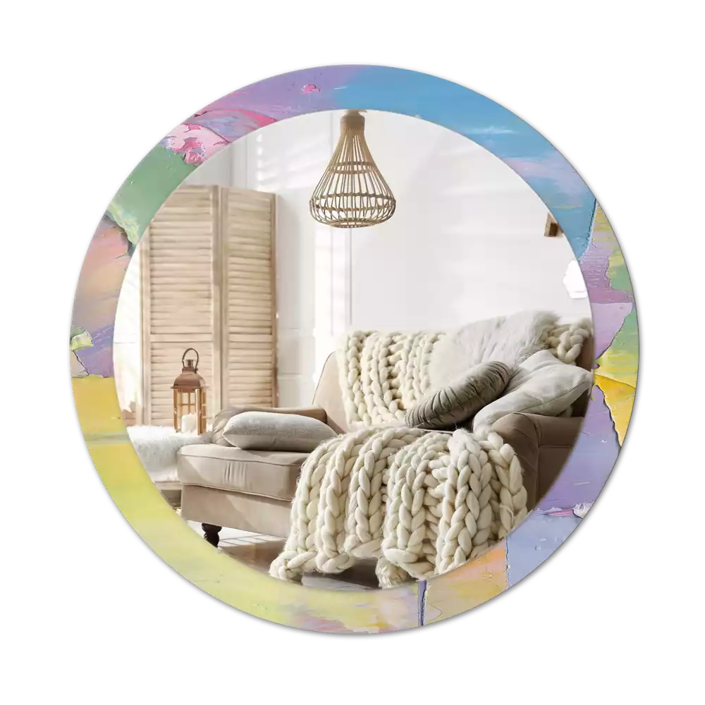 Miroir rond cadre avec impression Texture peinture à l’huile