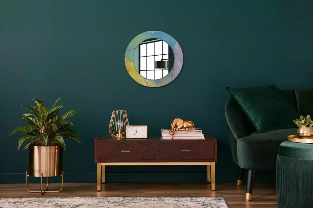 Miroir rond cadre avec impression Texture peinture à l’huile