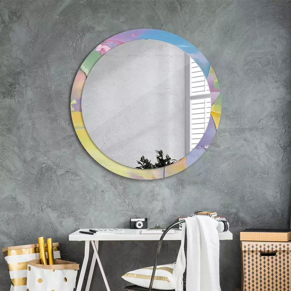 Miroir rond cadre avec impression Texture peinture à l’huile