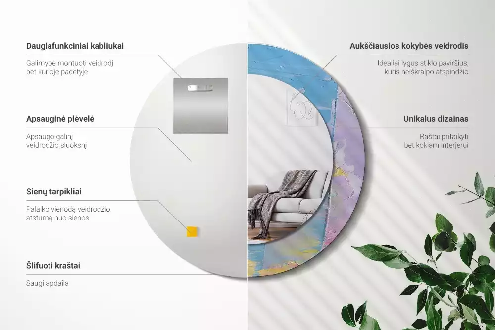 Miroir rond cadre avec impression Texture peinture à l’huile