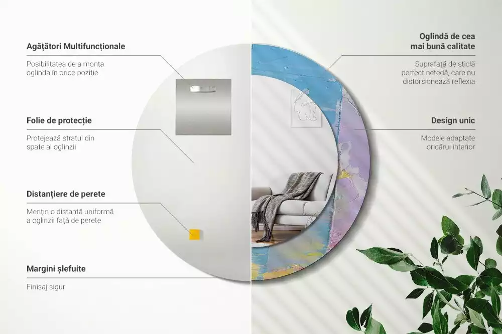 Miroir rond cadre avec impression Texture peinture à l’huile