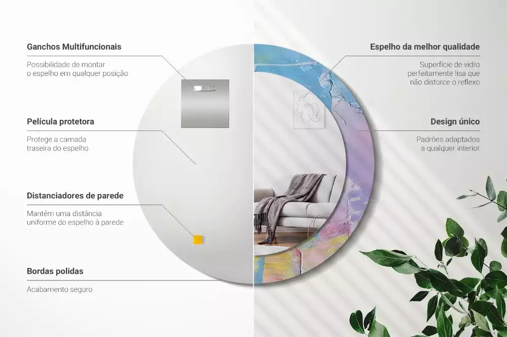 Miroir rond cadre avec impression Texture peinture à l’huile