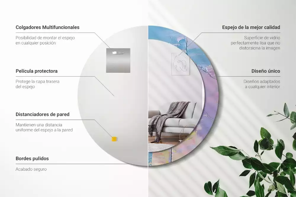 Miroir rond cadre avec impression Texture peinture à l’huile