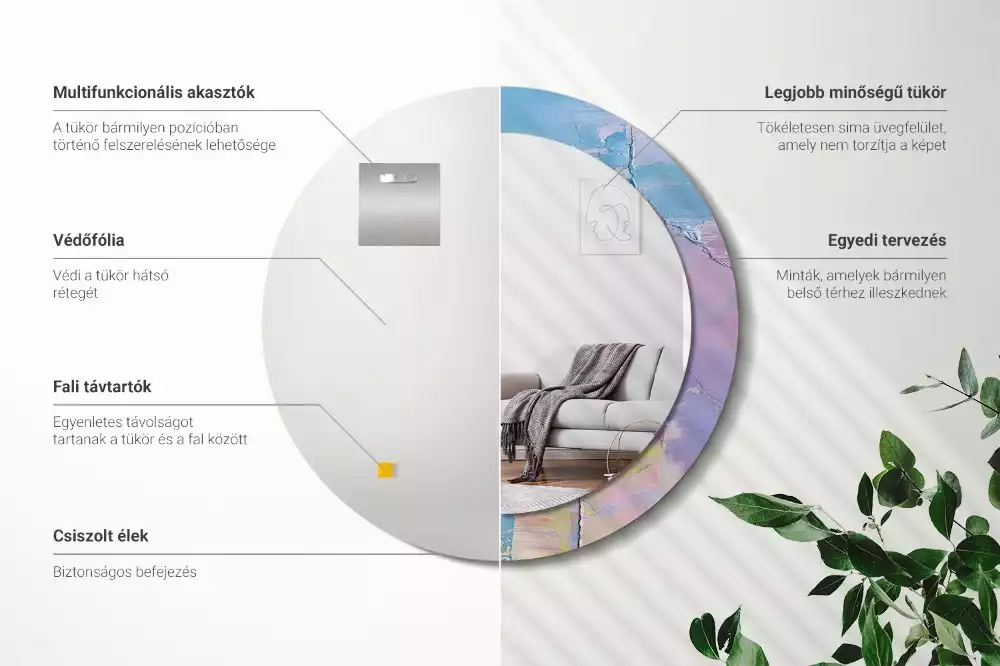 Miroir rond cadre avec impression Texture peinture à l’huile