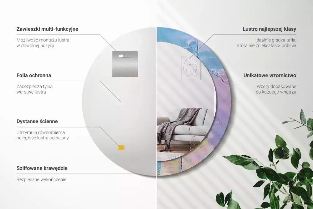 Miroir rond cadre avec impression Texture peinture à l’huile