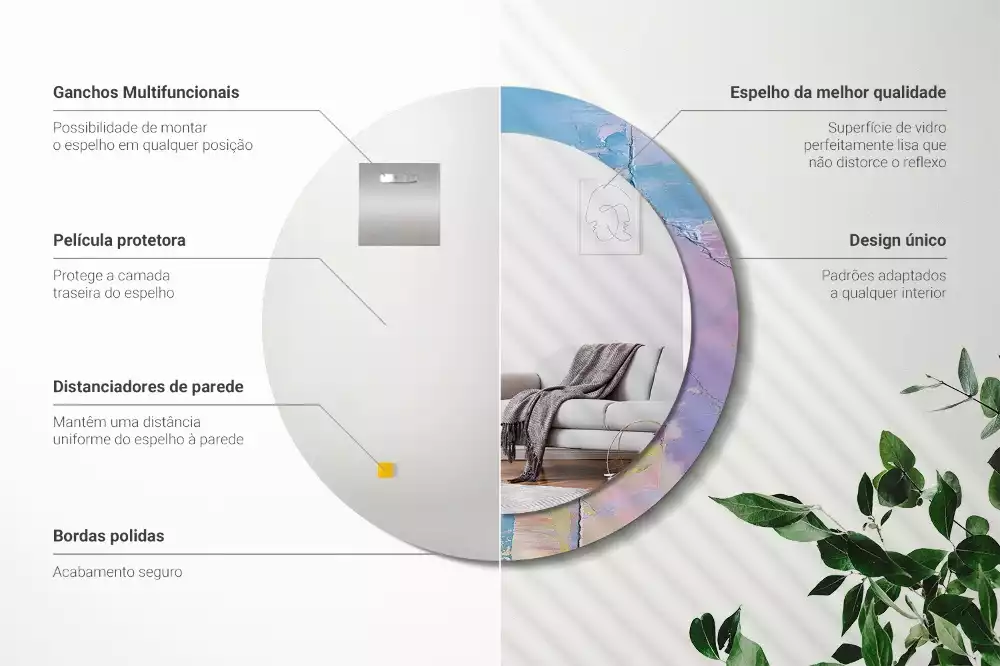 Miroir rond cadre avec impression Texture peinture à l’huile