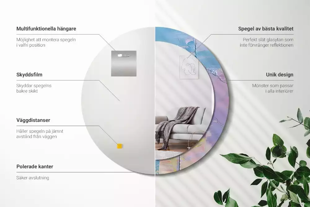 Miroir rond cadre avec impression Texture peinture à l’huile