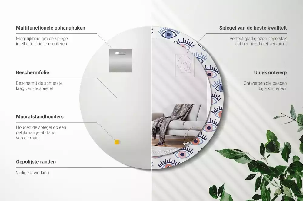 Miroir rond imprimé Yeux