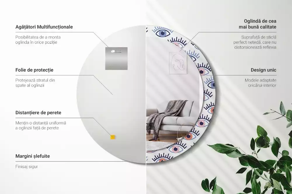 Miroir rond imprimé Yeux