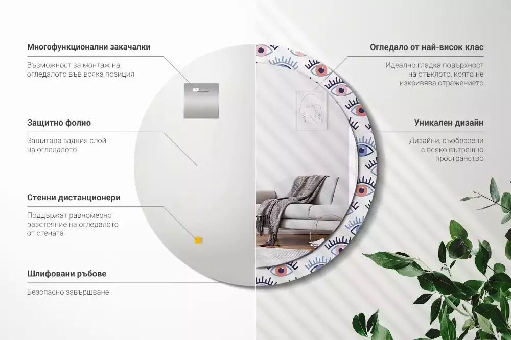 Miroir rond imprimé Yeux