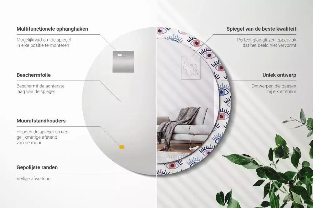 Miroir rond imprimé Yeux