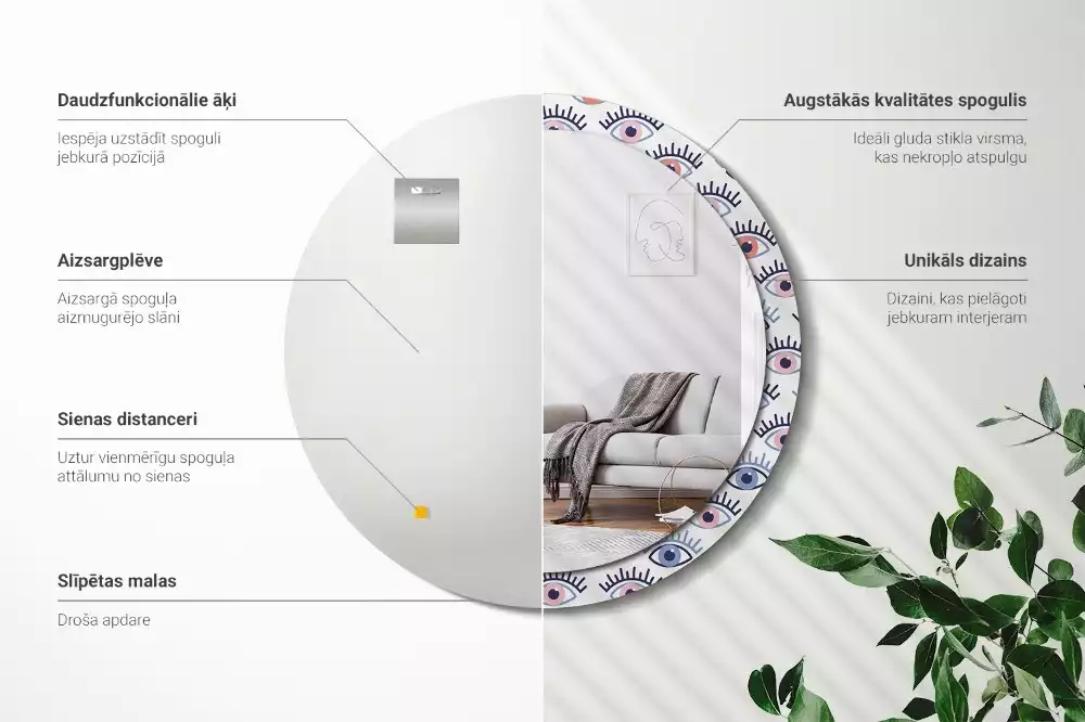 Miroir rond imprimé Yeux