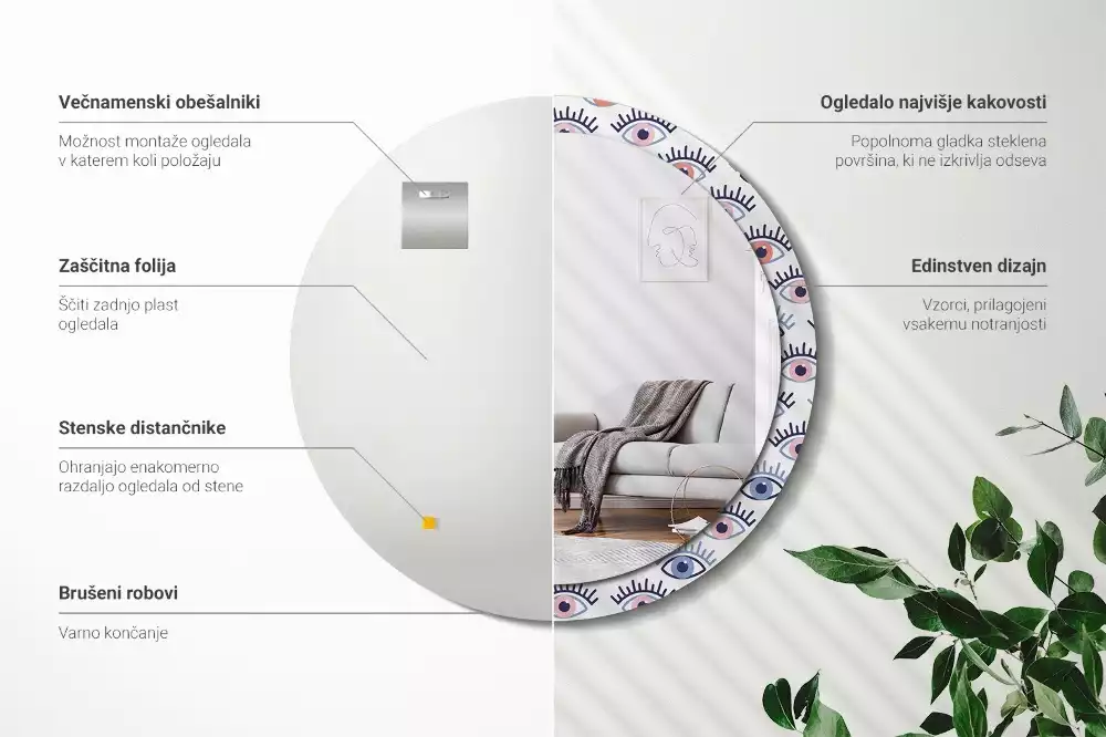 Miroir rond imprimé Yeux