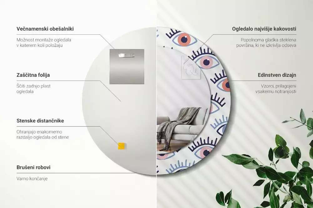 Miroir rond imprimé Yeux