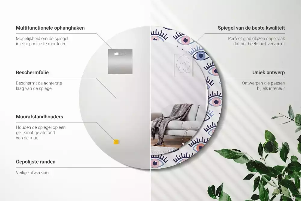 Miroir rond imprimé Yeux