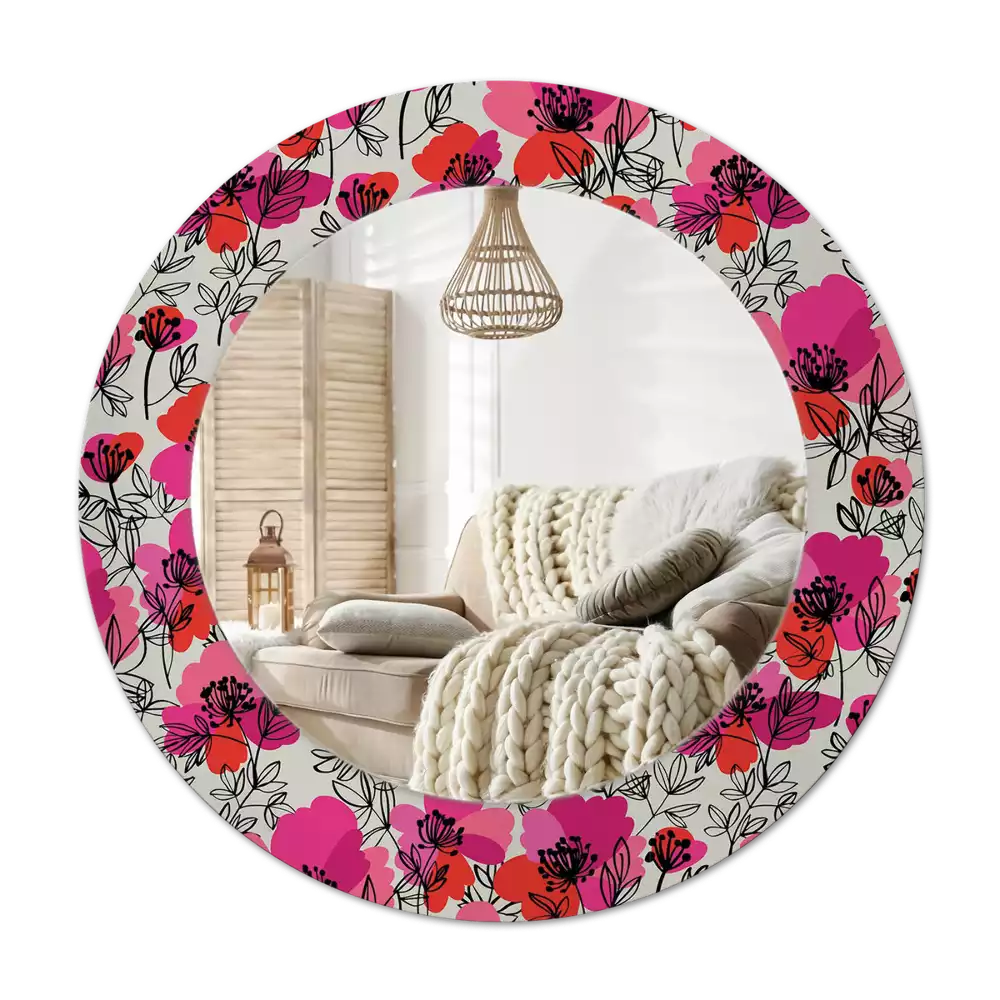 Miroir rond avec décoration Coquelicots roses