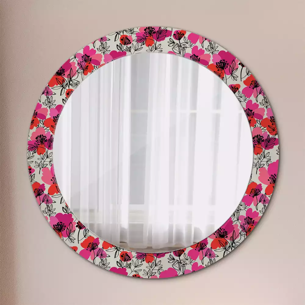Miroir rond avec décoration Coquelicots roses