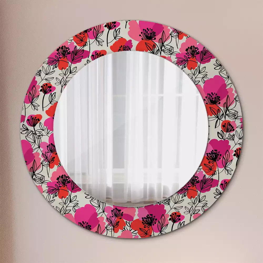 Miroir rond avec décoration Coquelicots roses