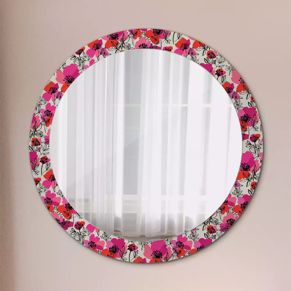 Miroir rond avec décoration Coquelicots roses