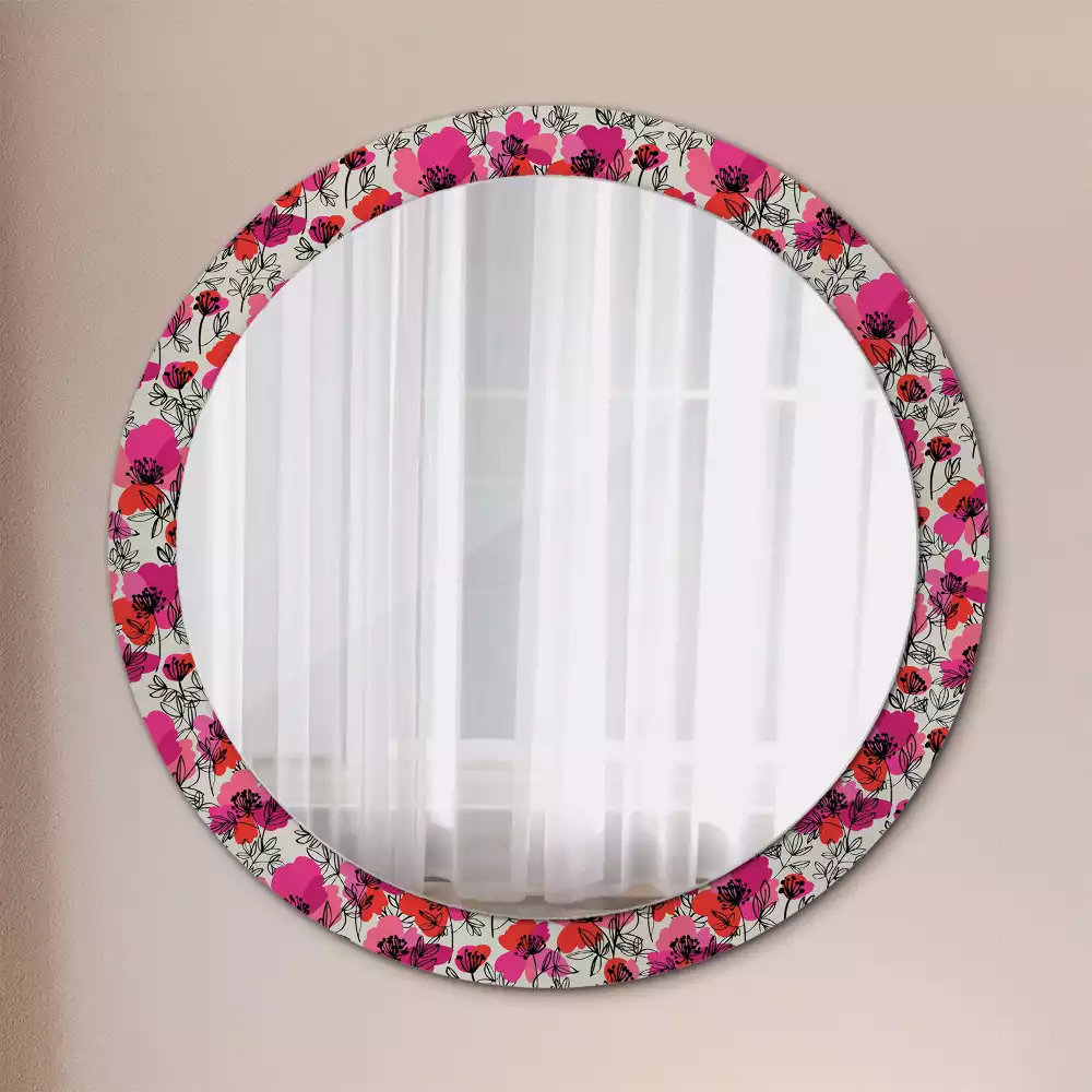 Miroir rond avec décoration Coquelicots roses