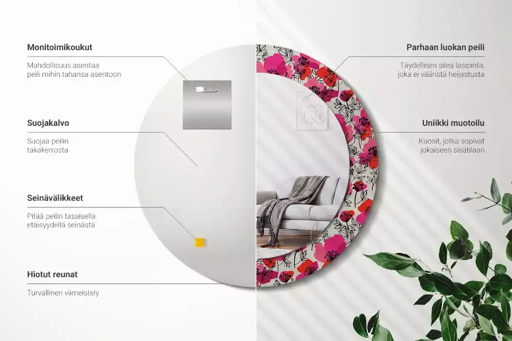 Miroir rond avec décoration Coquelicots roses