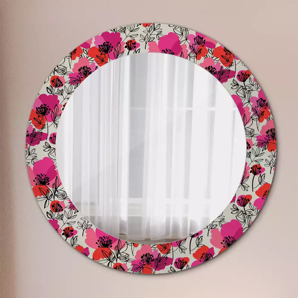 Miroir rond avec décoration Coquelicots roses