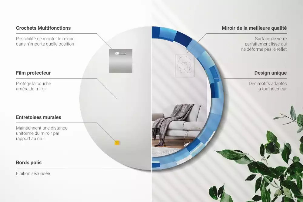 Miroir rond imprimé Abstrait bleu