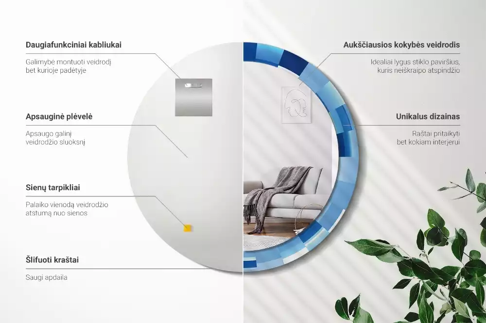 Miroir rond imprimé Abstrait bleu