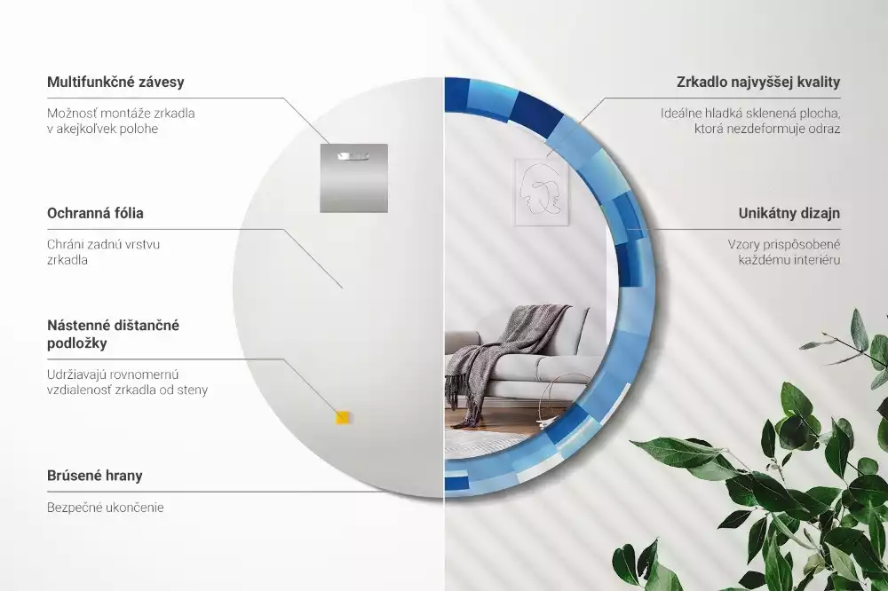 Miroir rond imprimé Abstrait bleu