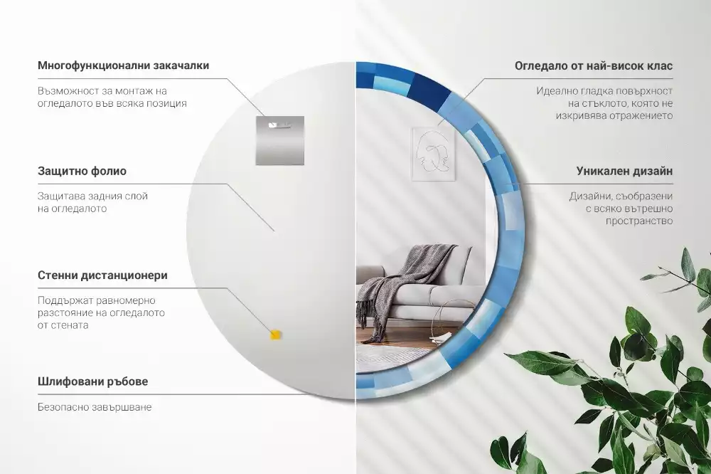 Miroir rond imprimé Abstrait bleu