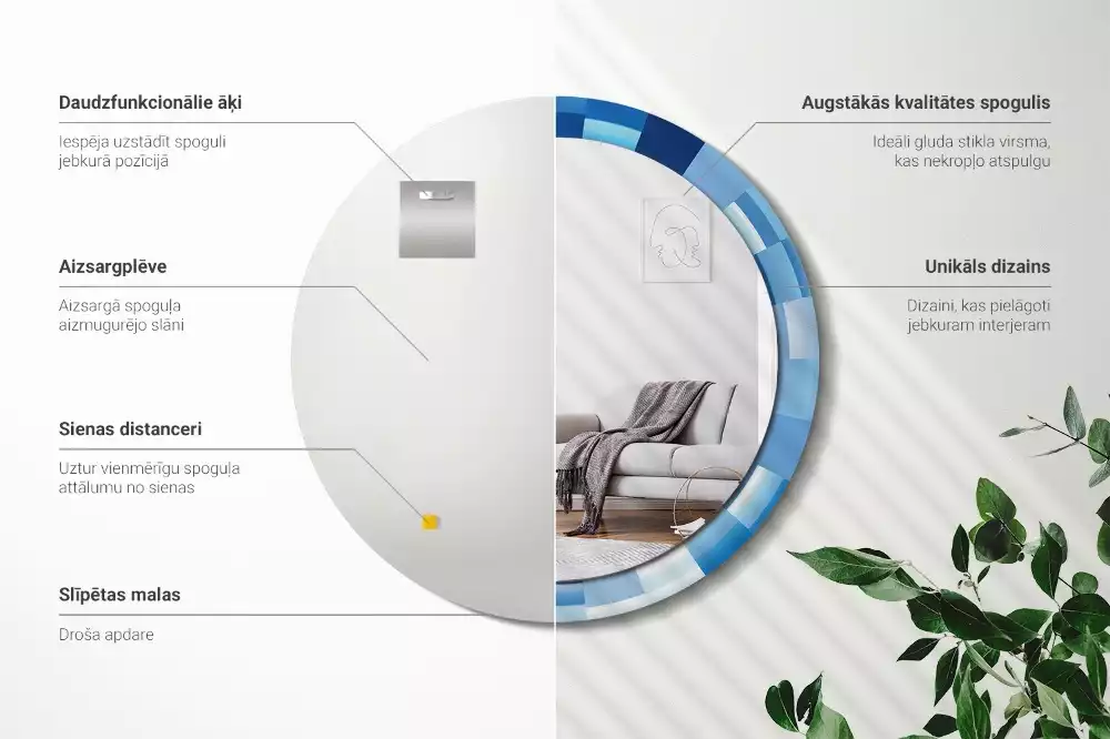 Miroir rond imprimé Abstrait bleu