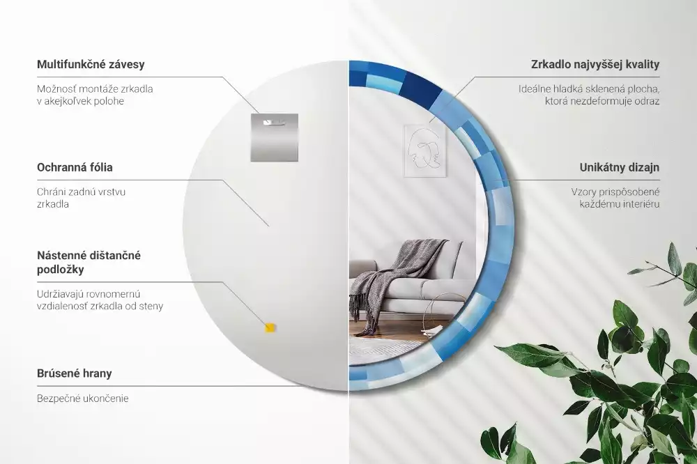 Miroir rond imprimé Abstrait bleu