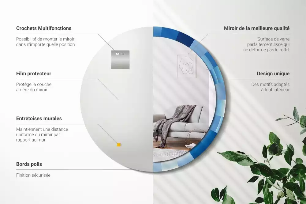 Miroir rond imprimé Abstrait bleu