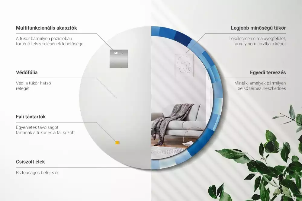 Miroir rond imprimé Abstrait bleu