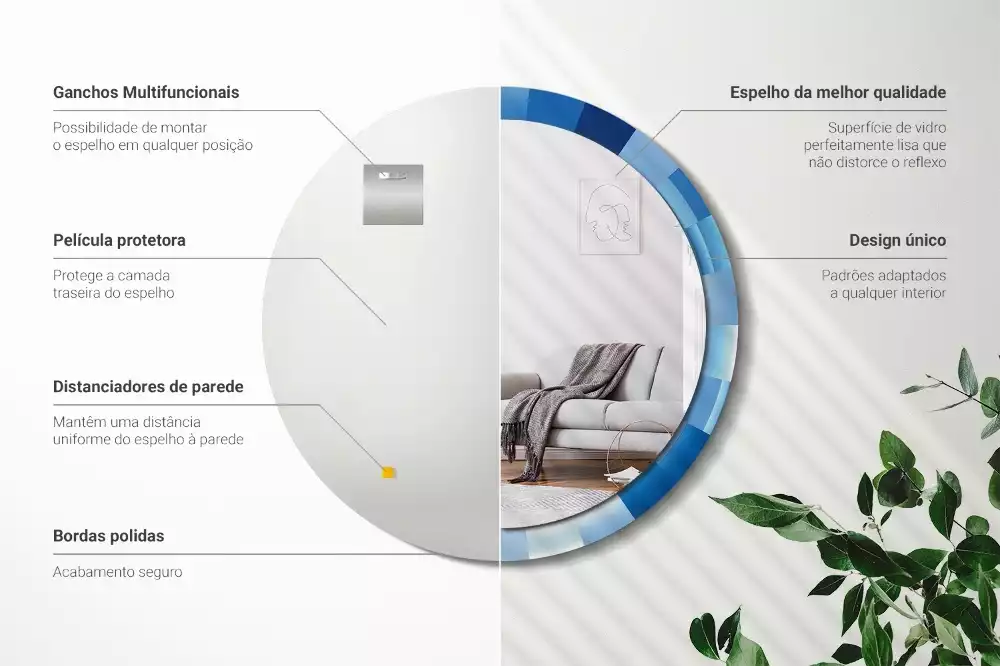 Miroir rond imprimé Abstrait bleu