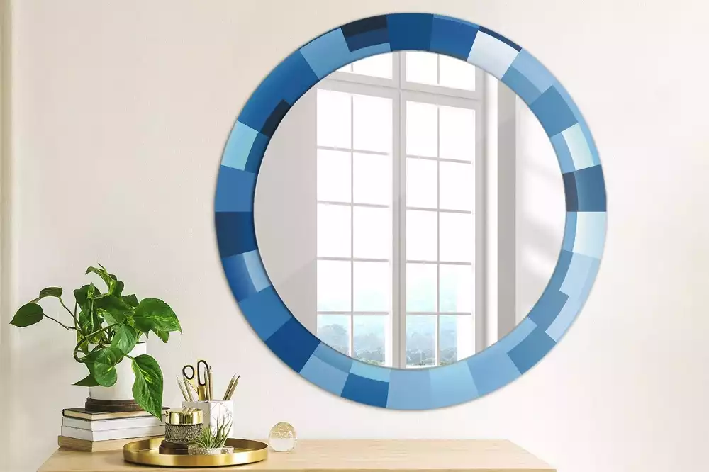 Miroir rond imprimé Abstrait bleu