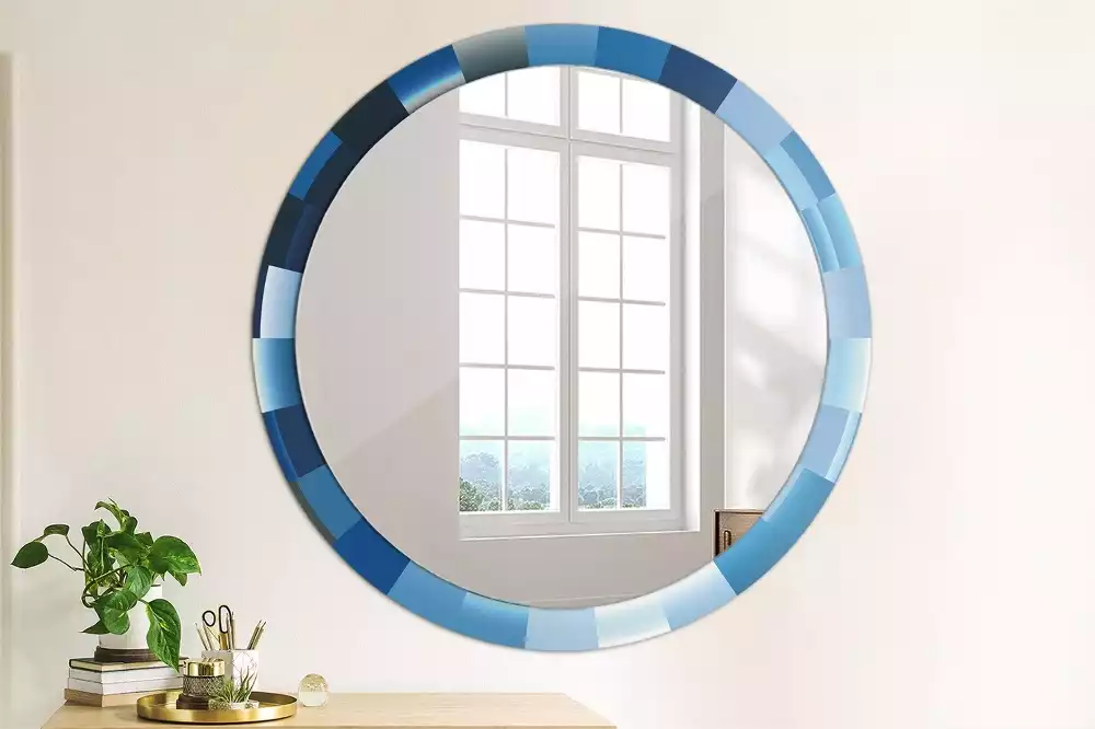 Miroir rond imprimé Abstrait bleu