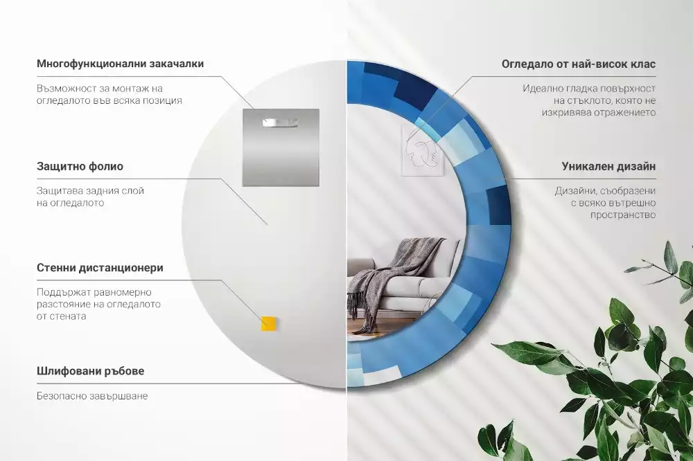 Miroir rond imprimé Abstrait bleu