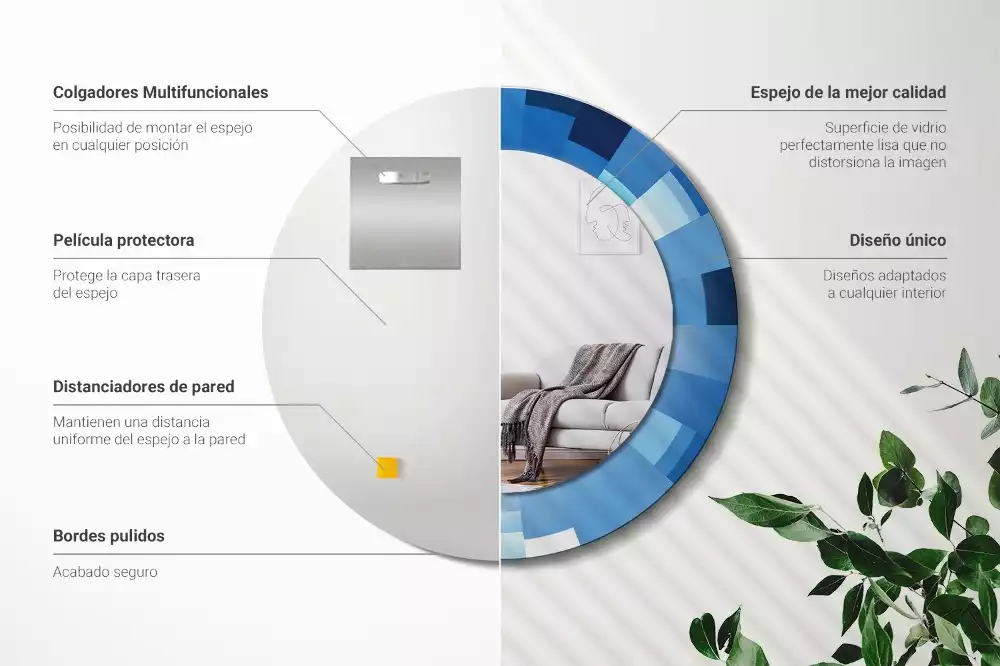 Miroir rond imprimé Abstrait bleu