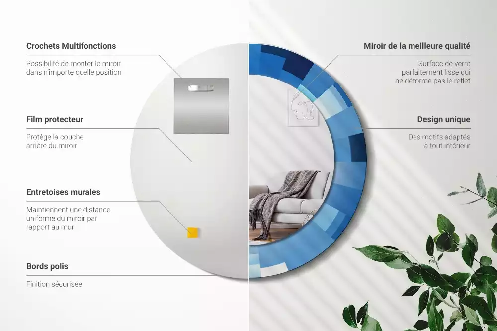 Miroir rond imprimé Abstrait bleu