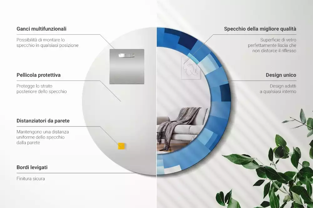 Miroir rond imprimé Abstrait bleu