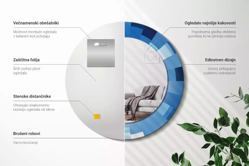 Miroir rond imprimé Abstrait bleu