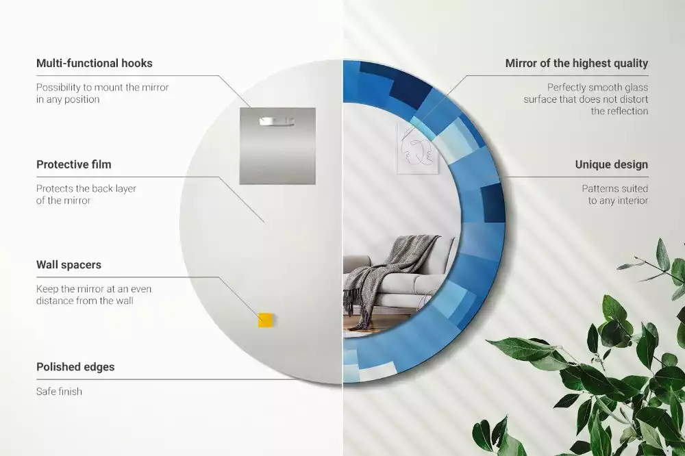 Miroir rond imprimé Abstrait bleu