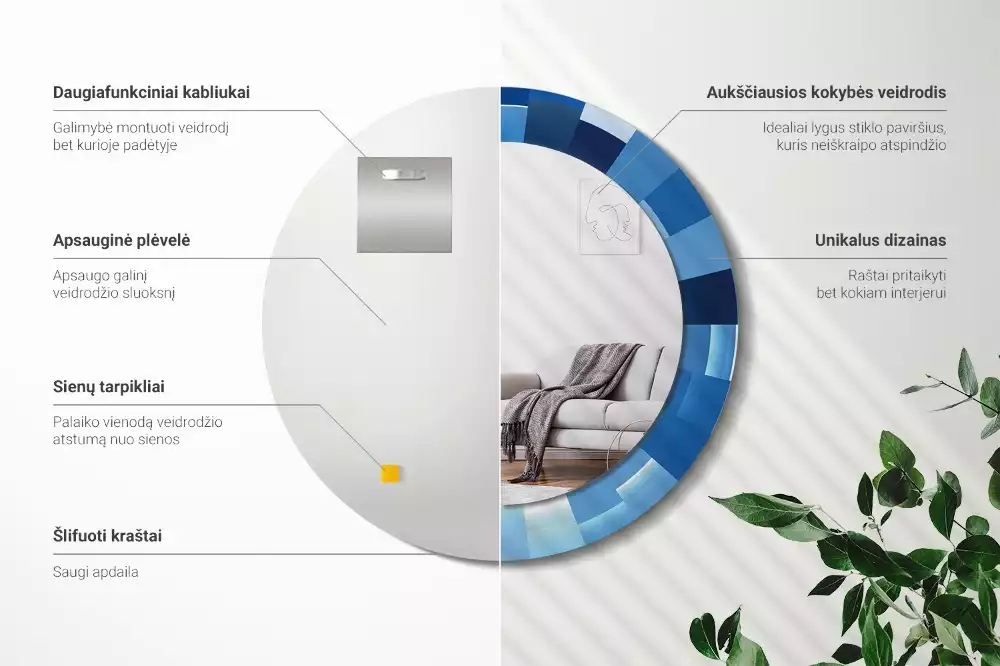 Miroir rond imprimé Abstrait bleu