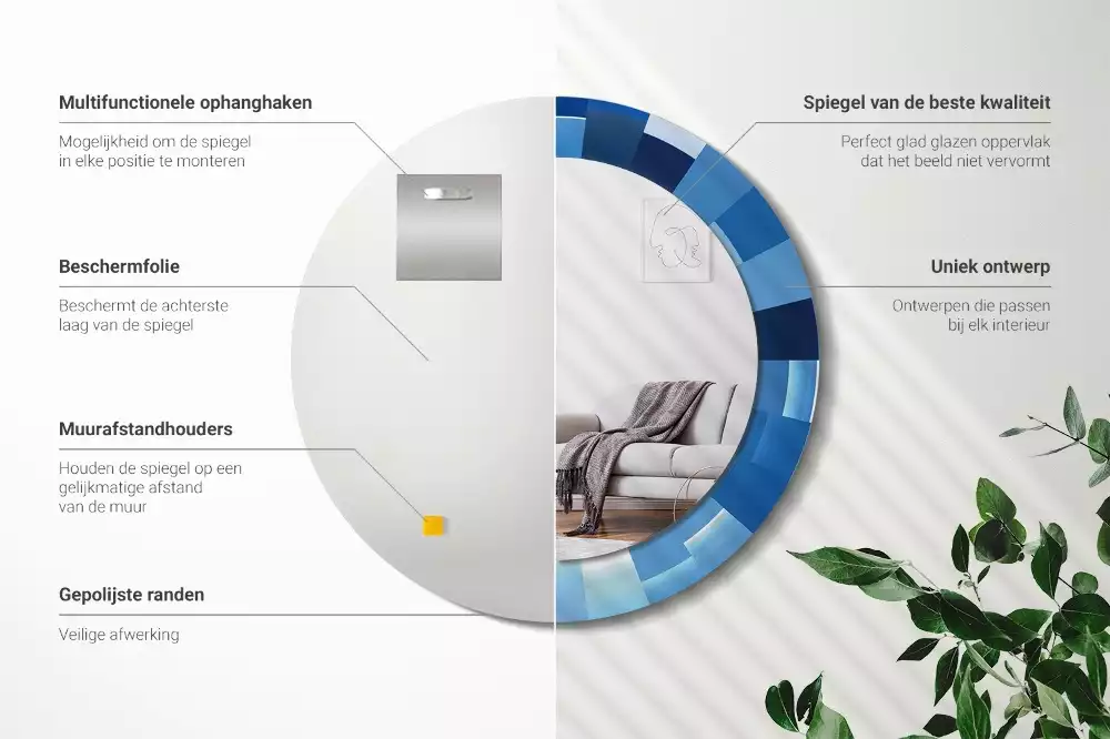 Miroir rond imprimé Abstrait bleu