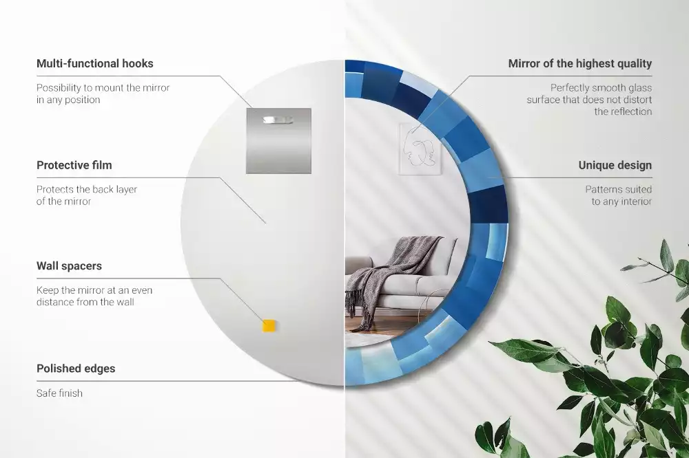 Miroir rond imprimé Abstrait bleu