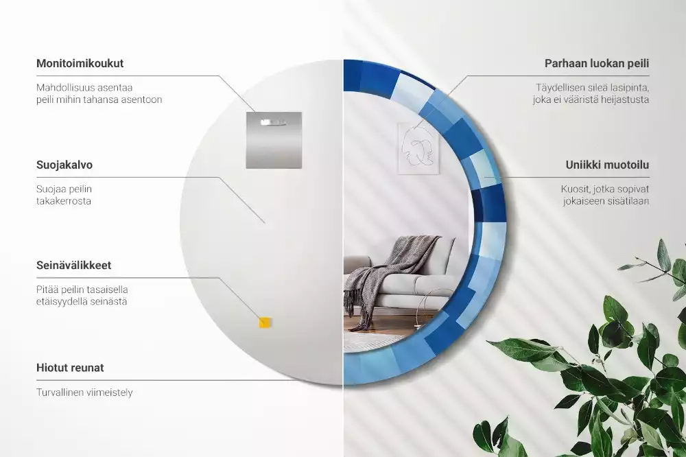 Miroir rond imprimé Abstrait bleu