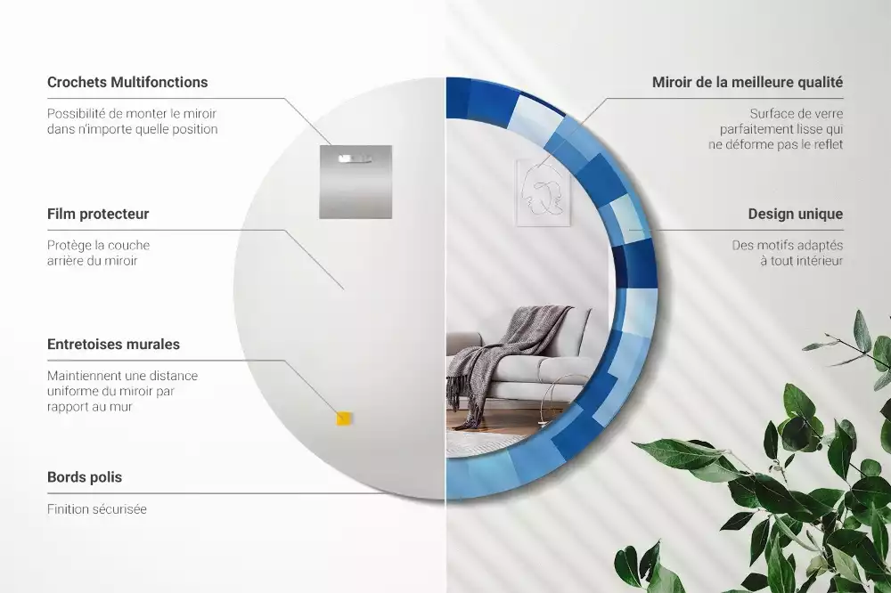 Miroir rond imprimé Abstrait bleu