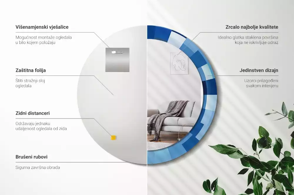 Miroir rond imprimé Abstrait bleu