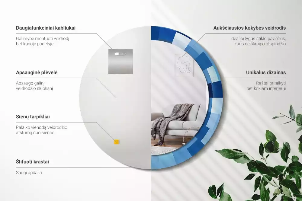 Miroir rond imprimé Abstrait bleu